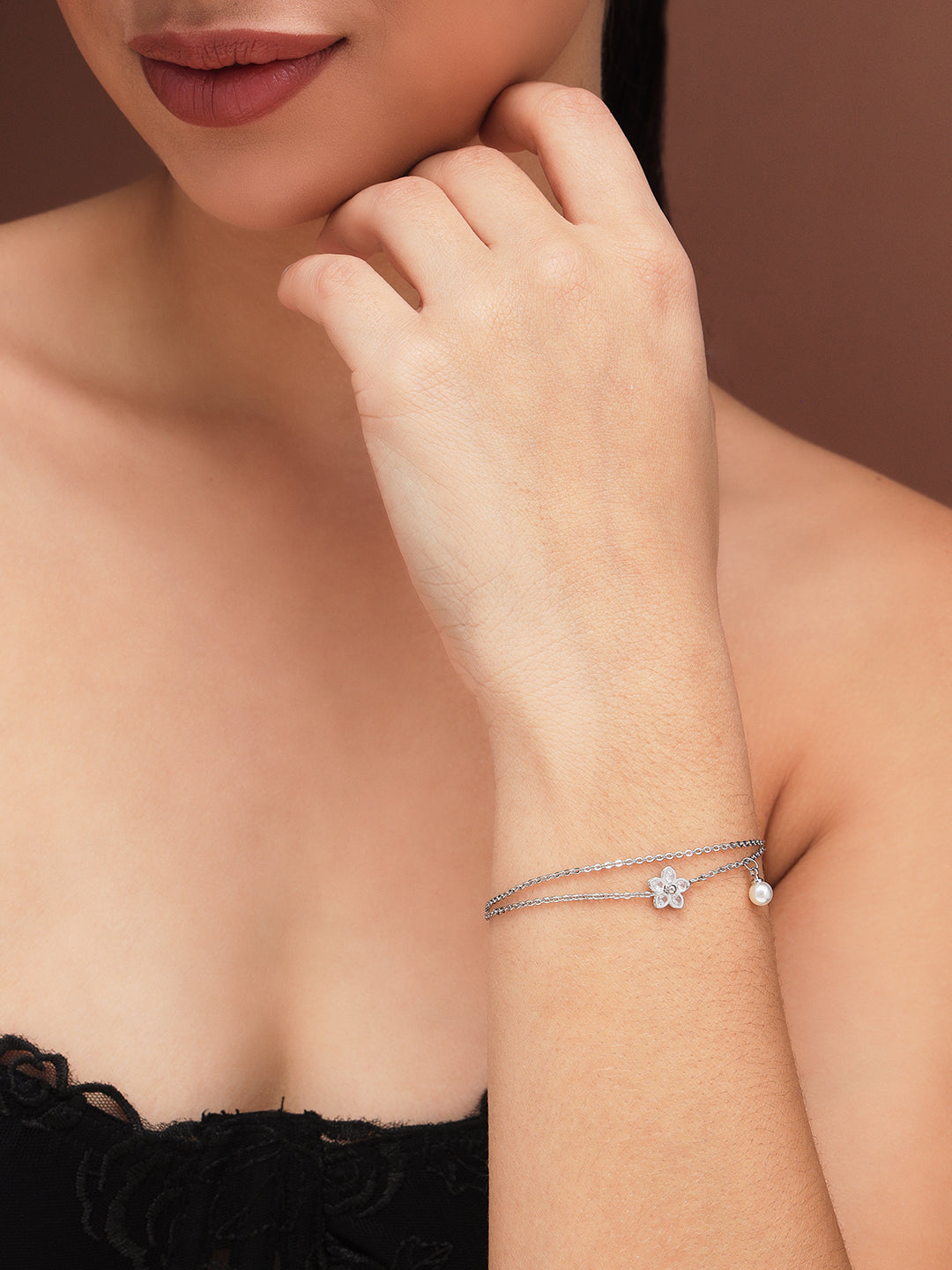 Flower and Pearl Silver Chain