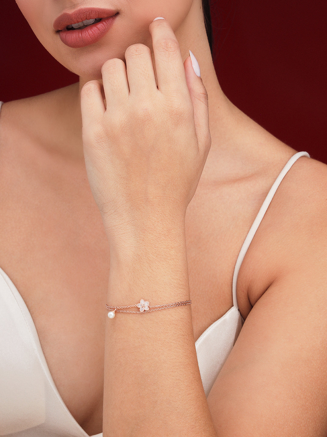 Flower and Pearl Wrist Chain